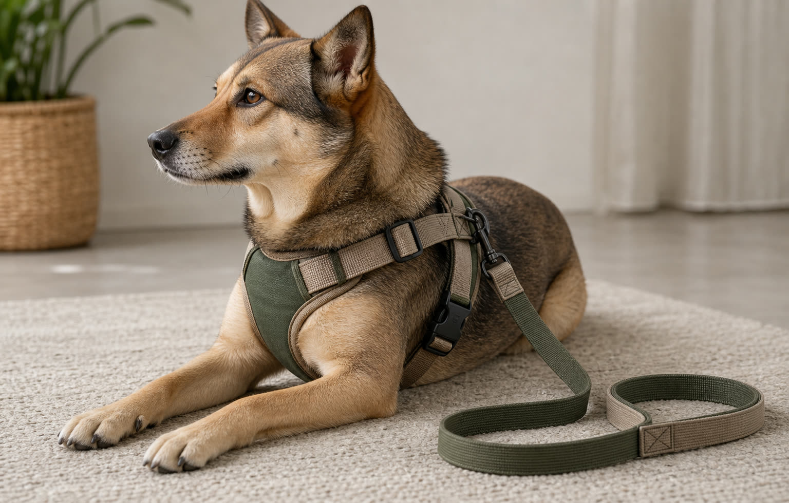 Pet harnesses and leashes use webbing, buckles and sewn ends